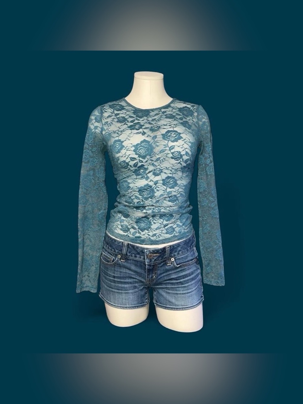 Source Unknown Teal Lace Long-Sleeve Top